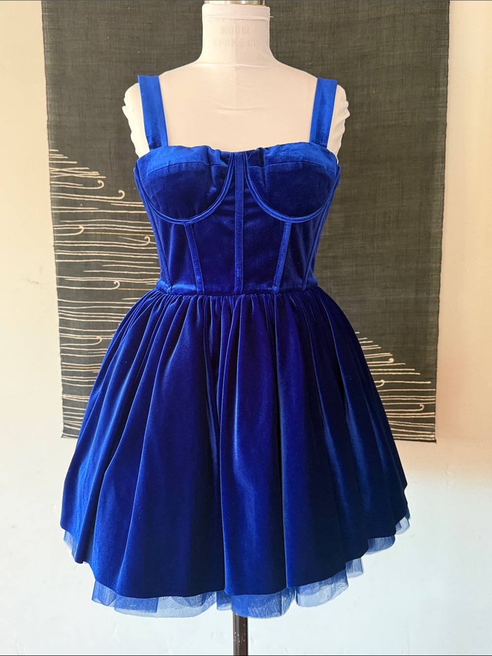 BRONX and BANCO Mademoiselle Blue Velvet Mini Dress NWOT Size Small